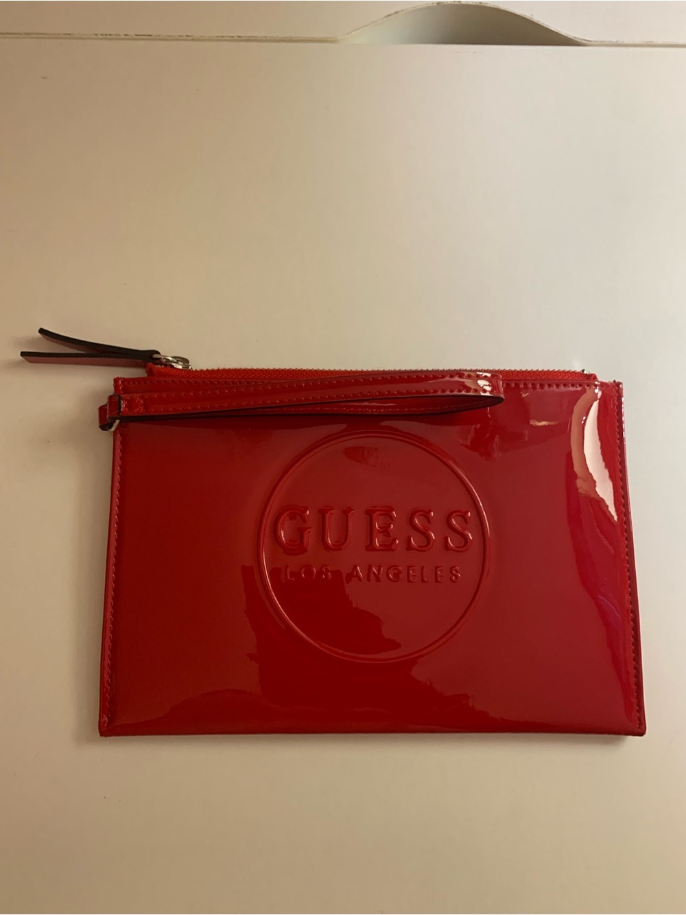 GUESS Glossy Red Patent Wristlet Pouch